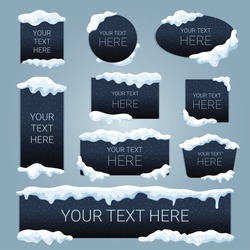 Snow Ice Cap Your Text Here Advertising Black Banners Set Rectangular Square Oval Round Shapes Vector Illustration 
