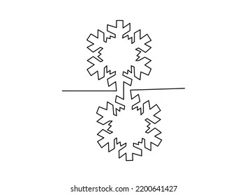Snow, ice Flakes single line art drawing, continues line vector illustration