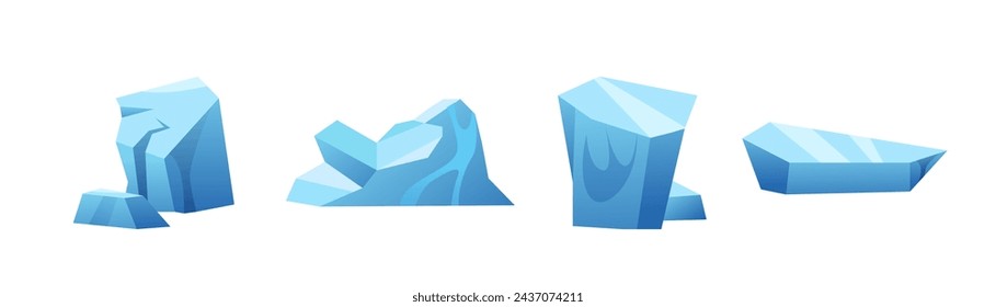 Snow Ice and Floating Glacier Set. Arctic Ice Mountain Pieces. Vector Cartoon illustration.