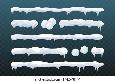 Jeux de glace de neige Design hiver. Modèle de boule de neige bleue blanche. Décoration de cadre enneigé isolée fond transparent. Cap réaliste 3D. Noël, Nouvel An, glace texture glacée Illustration vectorielle