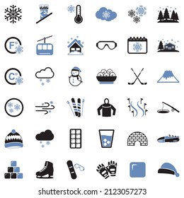 Snow And Ice Icons. Two Tone Flat Design. Vector Illustration.