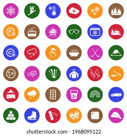 Snow And Ice Icons. White Flat Collection In Circle. Vector Illustration.