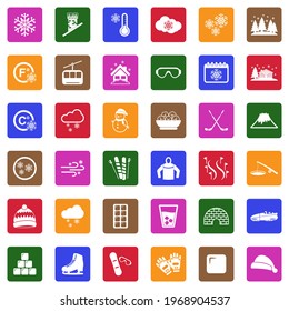 Snow And Ice Icons. White Flat Collection In Square. Vector Illustration.