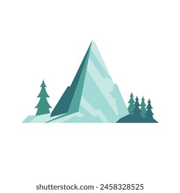 Montaña de hielo de nieve, paisaje de alto iceberg con árboles, Ilustración vectorial de diseño plano icono de montañas, aislado en blanco
