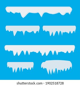 Snow and ice vector frames. Winter cartoon snow caps, snowdrifts and icicles. Illustration of snowcap for web design