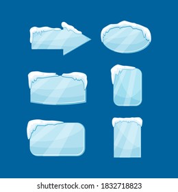 Banner de corte de nieve conjunto ilustración vectorial aislada en fondo azul. Etiquetas de decoración de invierno.