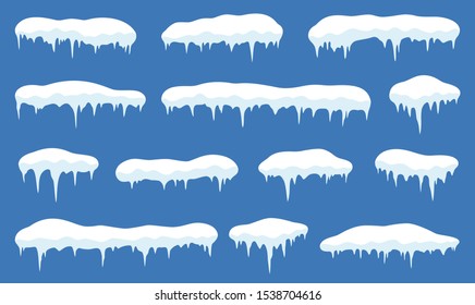 Snow with icicle frames. Snow and snowdrift in flat style. Vector