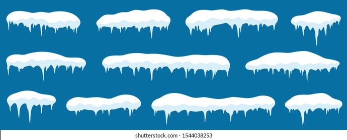 Snow with icicle frames. Snow and snowdrift in flat style. Vector