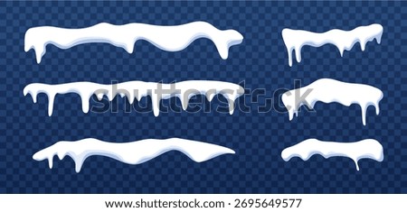 Snow icicles frame. Frozen winter decoration, frost border vector background design