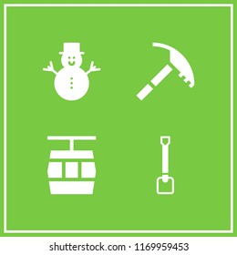 snow icon. 4 snow vector set. ice axe, shovel, snowman and cable car cabin icons for web and design about snow theme