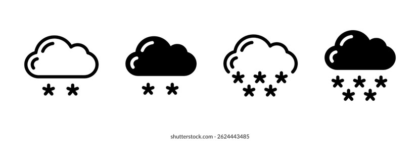 Snow icon. Cloud with falling snowflakes vector illustration. Winter weather symbol. Climate forecast and cold season pictogram for meteorology and seasonal design.