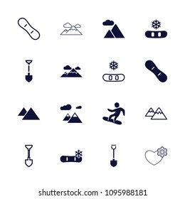 Snow icon. collection of 16 snow filled and outline icons such as shovel, snowflake, mountain. editable snow icons for web and mobile.
