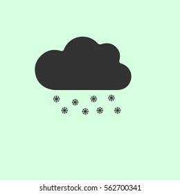 Snow icon flat. Grey vector symbol on green background