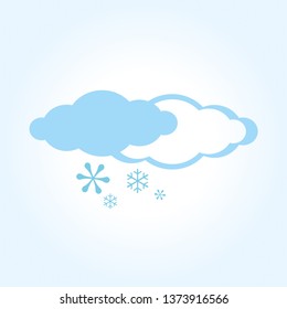 snow icon. Illustration with two clouds and snowflakes, snow, cold. Abstract flat snowy weather window