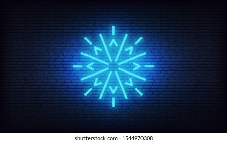 Snow icon neon. Vector glowing neon white snowflake icon.