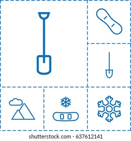 Snow icon. set of 6 snow outline icons such as shovel, mountain, snowflake