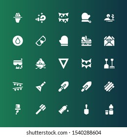 snow icon set. Collection of 25 filled snow icons included Water, Shovel, Skii, Balalaika, Garlands, Garland, Iceberg, Goggles, Avalanche, Ice skate, Mitten, Hill, Blower