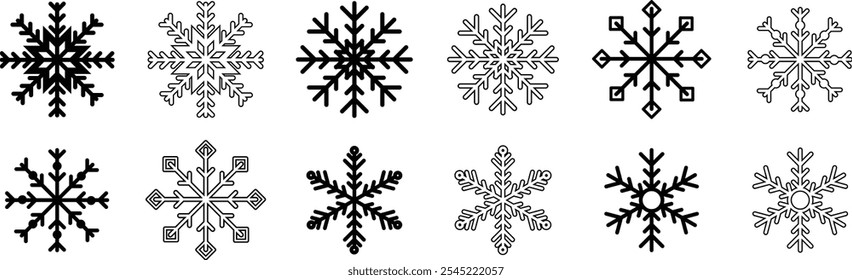 Snow icon set. et of snowflake silhouette. Christmas snowflake icons isolated. Vector snowflake signs