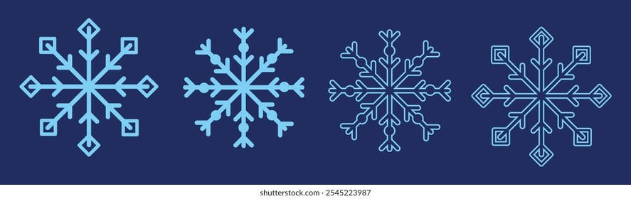 Conjunto de ícone de neve. conjunto de silhueta floco de neve. Ícones de flocos de neve de Natal isolados. Sinais de flocos de neve vetoriais