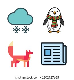 snow icon set. vector set about snowing, fox, penguin and text lines icons set.