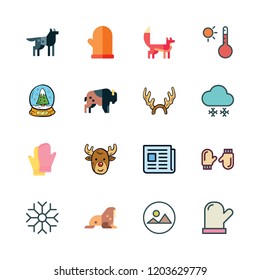 snow icon set. vector set about wolf, snowflake, snow globe and fox icons set.
