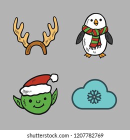snow icon set. vector set about snowing, penguin, elf and reindeer icons set.