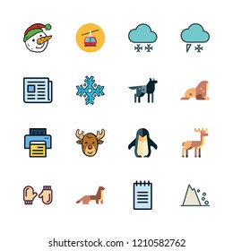 snow icon set. vector set about mittens, penguin, wolf and text lines icons set.