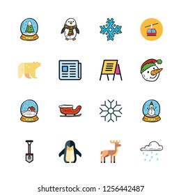 snow icon set. vector set about cable car cabin, sled, polar bear and snow globe icons set.