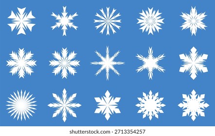 Icono de la nieve, icono del copo de nieve, para completar el efecto de fondo del invierno, aislado en un fondo azul. Vector