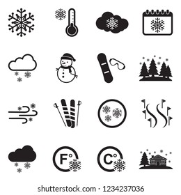 Snow Icons. Black Flat Design. Vector Illustration. 