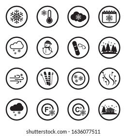 Snow Icons. Black Flat Design In Circle. Vector Illustration.