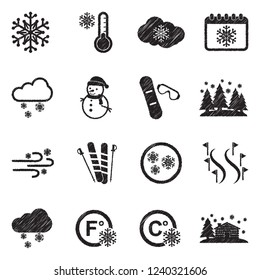 Snow Icons. Black Scribble Design. Vector Illustration.