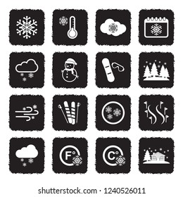 Snow Icons. Grunge Black Flat Design. Vector Illustration. 