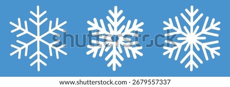 Snow Icons. Hand drawn snowflake doodle vector icon collection, winter snow symbol. Snowflakes Snowflakes set icon thick line in any shape and forms. Snowflakes. White snowflakes on a blue background.