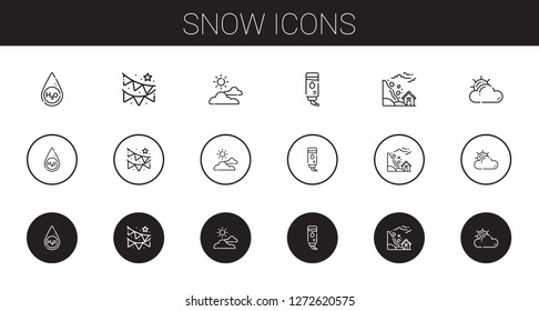snow icons set. Collection of snow with water, garland, cloudy, landslide. Editable and scalable snow icons.
