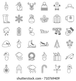 Snow icons set. Outline style of 36 snow vector icons for web isolated on white background