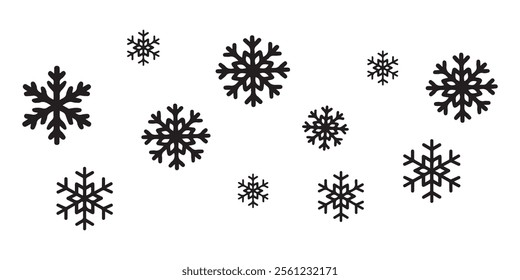 Snow Icons Set. Snowflakes Vector Black Icons. Winter Snow Icons.  Snowflake symbol.