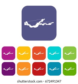 Snow icons set vector illustration in flat style In colors red, blue, green and other