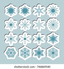 Snow icons. Simple snow logos. Winter symbols for web design. Vector illustration in paper style