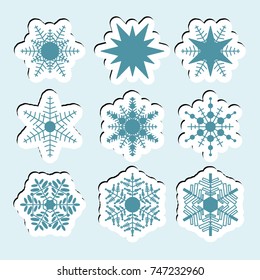 Snow icons. Simple snow logos. Winter symbols for web design. Vector illustration in paper style