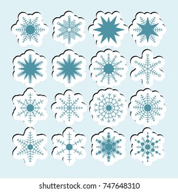 Snow icons. Simple snow logos. Winter symbols for web design. Vector illustration in paper style