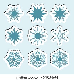 Snow icons. Simple snow logos. Winter symbols for web design. Vector illustration in paper style