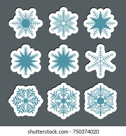Snow icons. Simple snow logos. Winter symbols for web design. Vector illustration in paper style