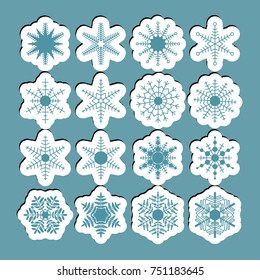 Snow icons. Simple snow logos. Winter symbols for web design. Vector illustration in paper style