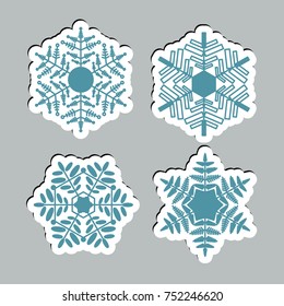 Snow icons. Simple snow logos. Winter symbols for web design. Vector illustration in paper style