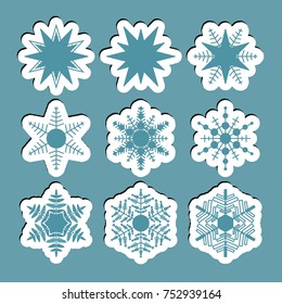Snow icons. Simple snow logos. Winter symbols for web design. Vector illustration in paper style