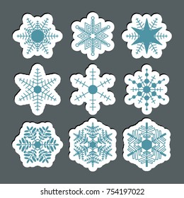Snow icons. Simple snow logos. Winter symbols for web design. Vector illustration in paper style