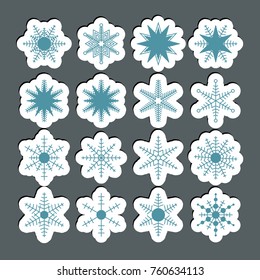 Snow icons. Simple snow logos. Winter symbols for web design. Vector illustration in paper style