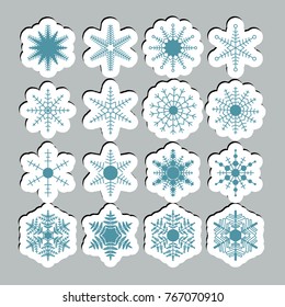 Snow icons. Simple snow logos. Winter symbols for web design. Vector illustration in paper style