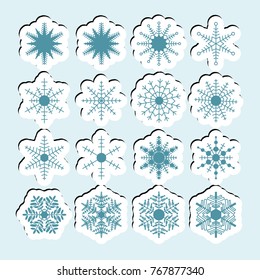 Snow icons. Simple snow logos. Winter symbols for web design. Vector illustration in paper style